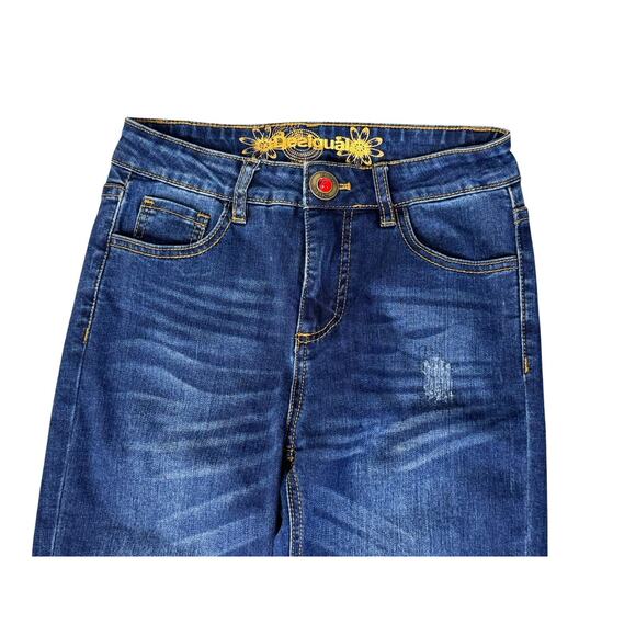 DESIGUAL Exotic Sequin Embroidered Metallic Floral Zip Ankle Skinny Jeans Sz 24 - Picture 5 of 11